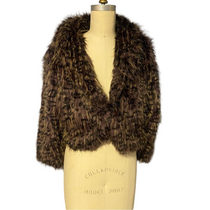 VTG Paris Blues Faux Fur Cropped Jacket Purple Brown 90s Y2K Sz Large